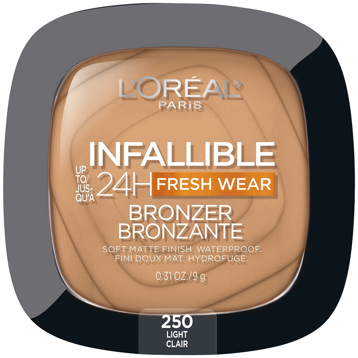 L'Oreal Paris Infallible Bronzer compact closeup with soft matte finish and buildable color.