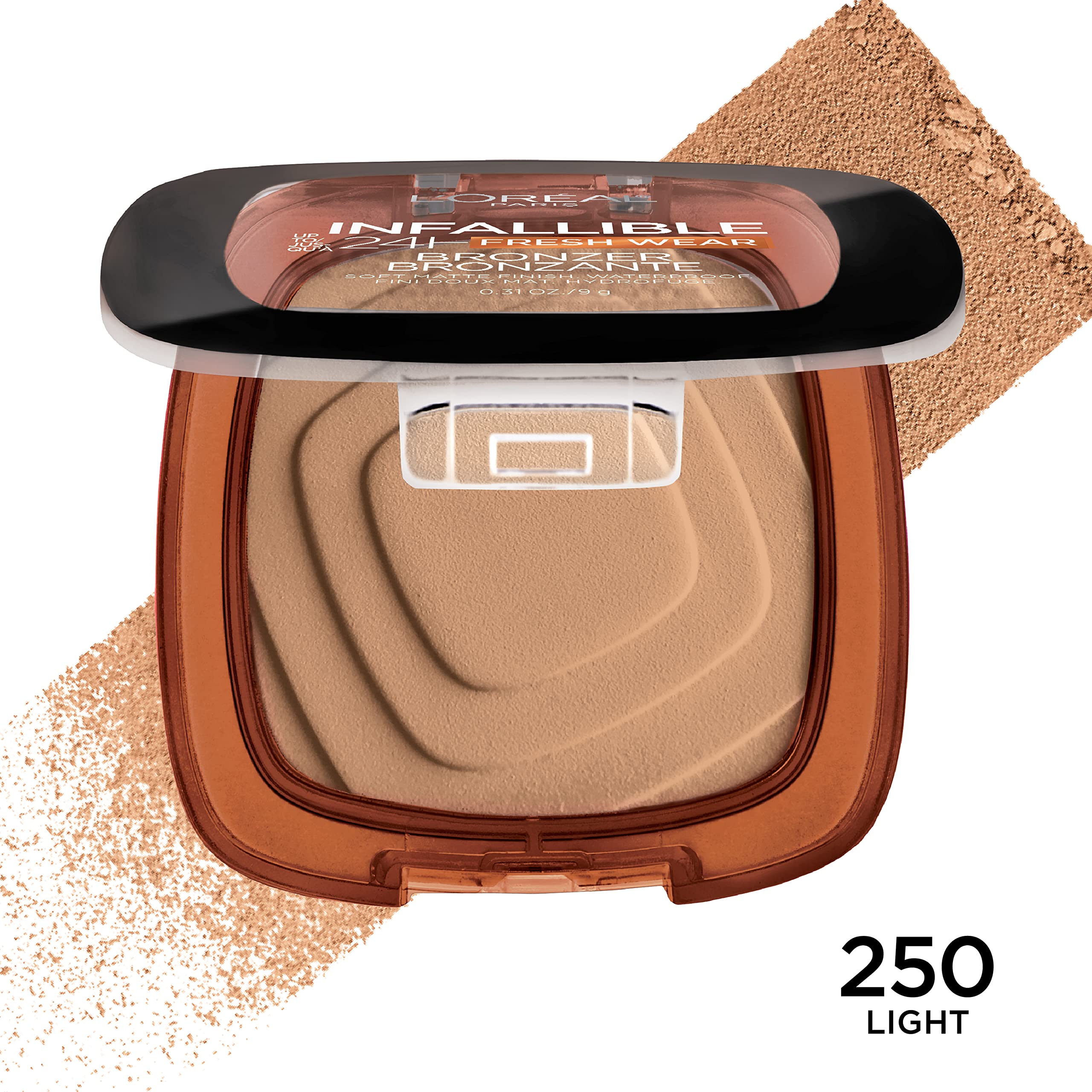 L'Oreal Paris Infallible Bronzer sun-kissed skin swatch for glow.