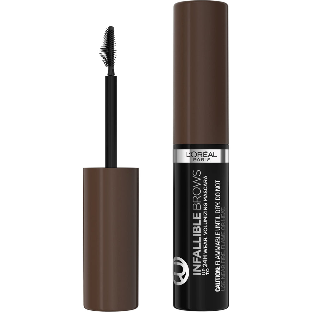 L'Oreal Paris Infallible Brow Mascara packaging closeup for on-the-go brow grooming