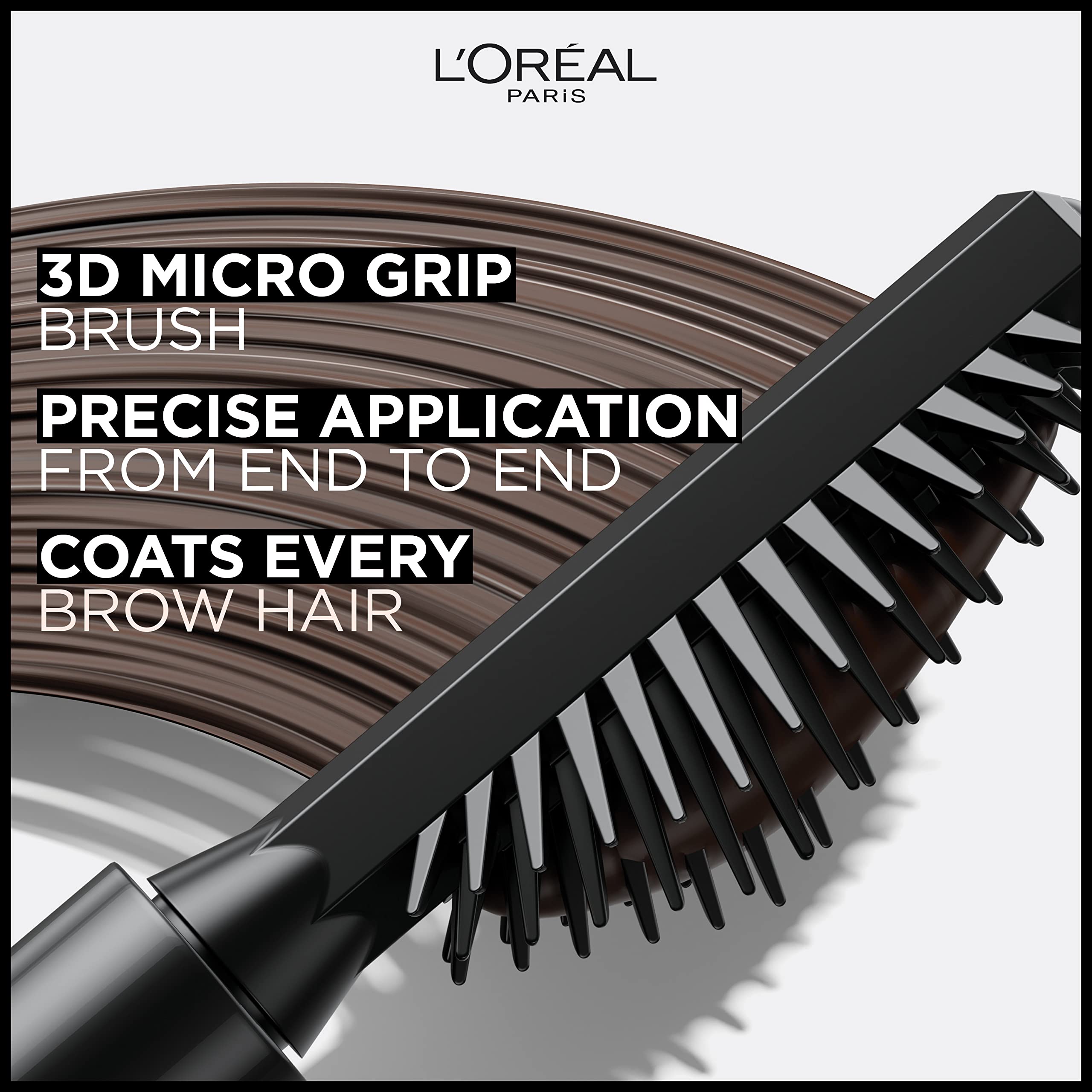 L'Oreal Paris Brow Mascara packaging highlights long-wear claims