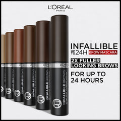 L'Oreal Paris Infallible Brow Mascara swatches show 2x fuller-looking brows via fiber-charged formula