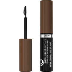 L'Oreal Paris Infallible Brow Mascara tube close-up shows smudge-resistant formula