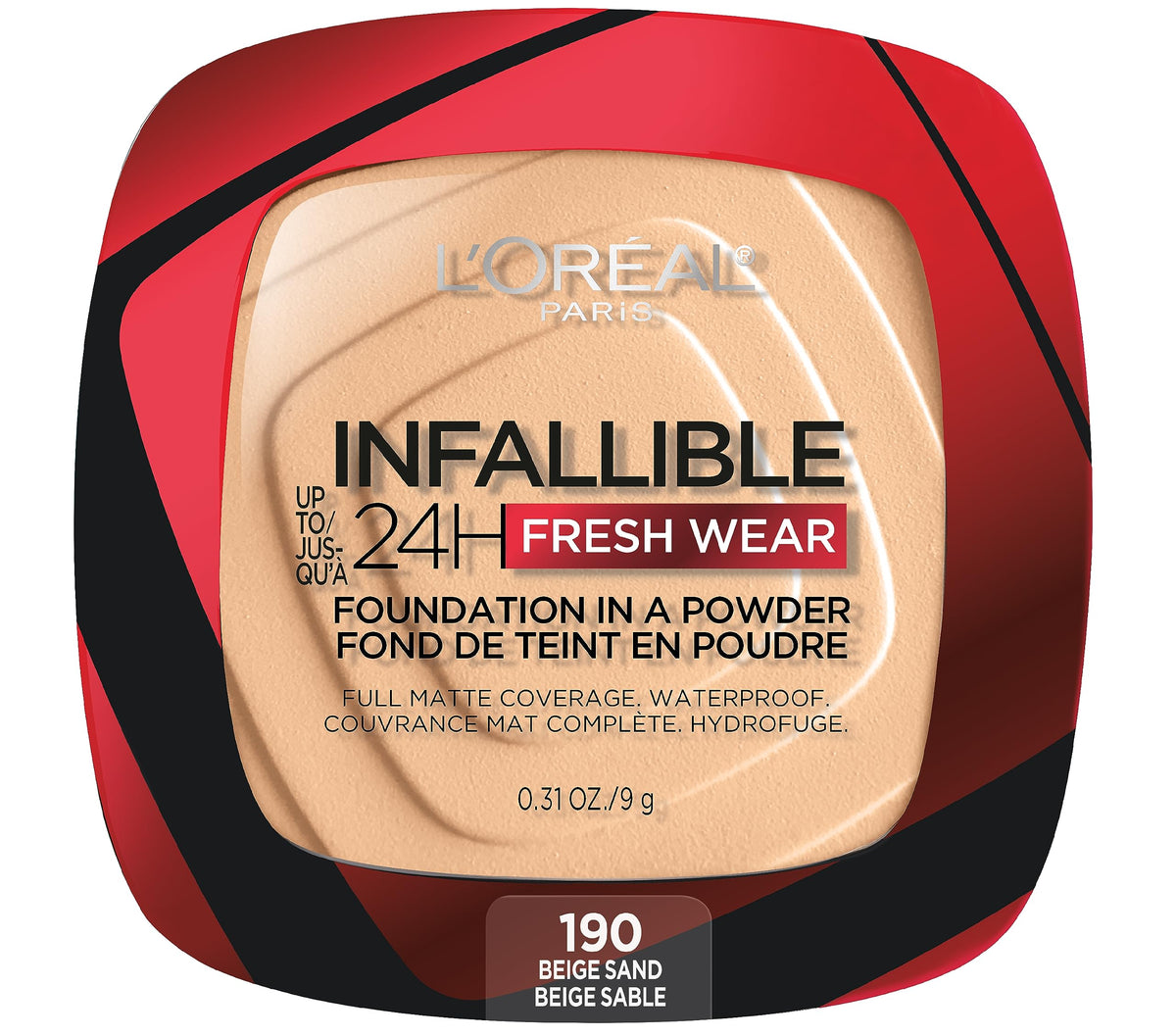 L’Oréal Paris Infallible Fresh Wear foundation powder compact for lightweight full coverage.