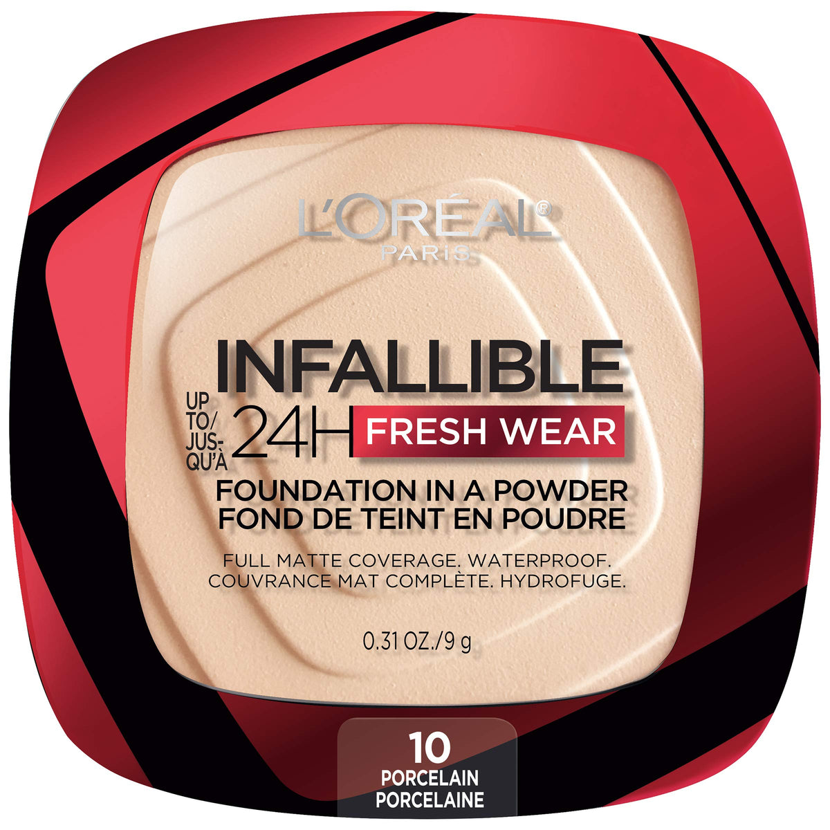L'Oreal Paris Infallible Fresh Wear foundation powder porcelain compact shows a long-lasting matte finish.