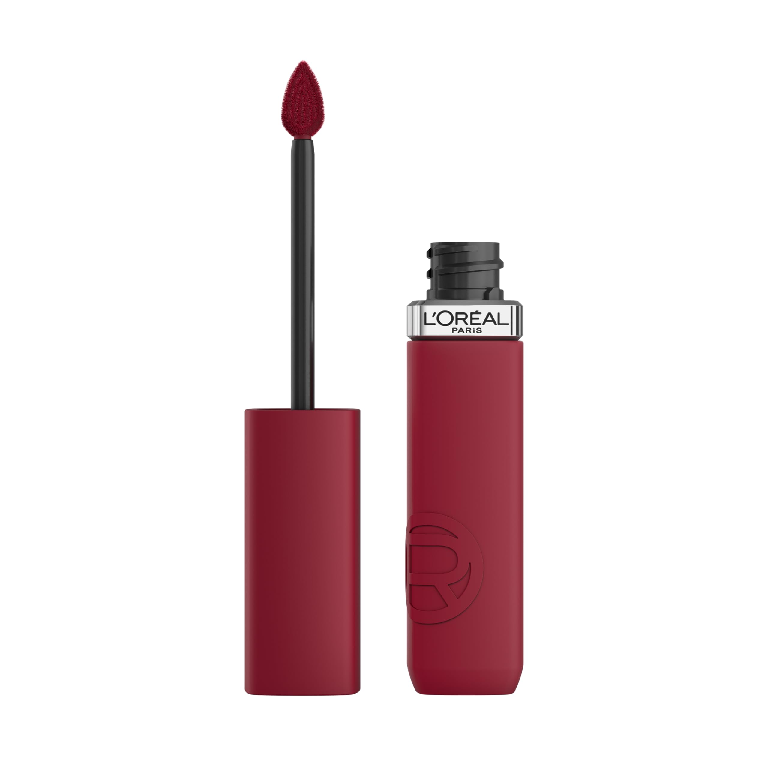L'Oreal Paris Infallible Matte Resistance lipstick tube shows bold color payoff for days.