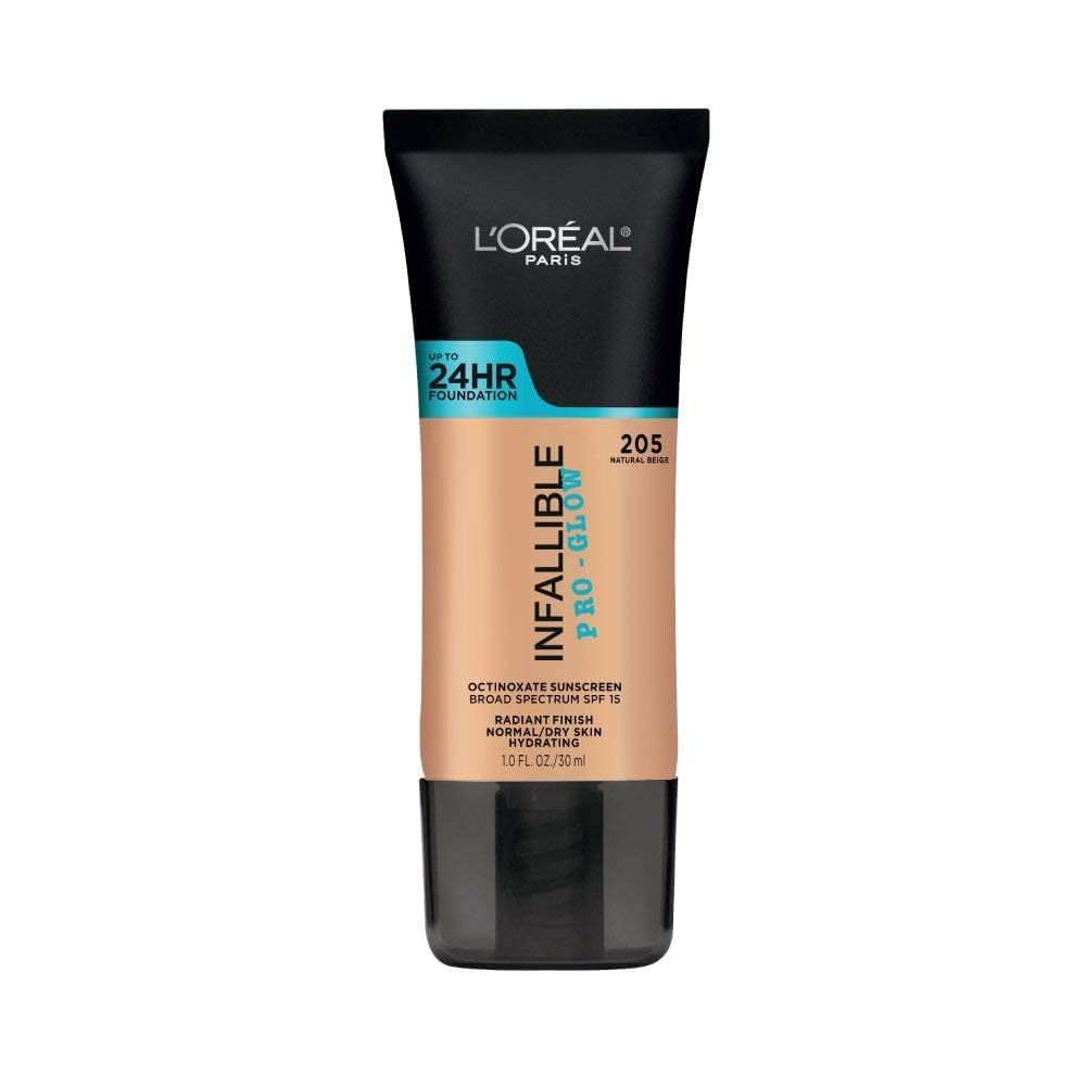 L'Oreal Paris Infallible Pro Glow foundation swatch on hand demonstrates natural finish and glow.