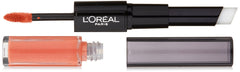 L'Oreal Paris Infallible Pro Last 2 Step Lipstick Perpetual Apricot swatch shows bold color payoff.