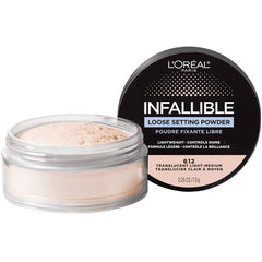 L'Oreal Paris Infallible tinted loose setting powder no white cast for true skin tone.