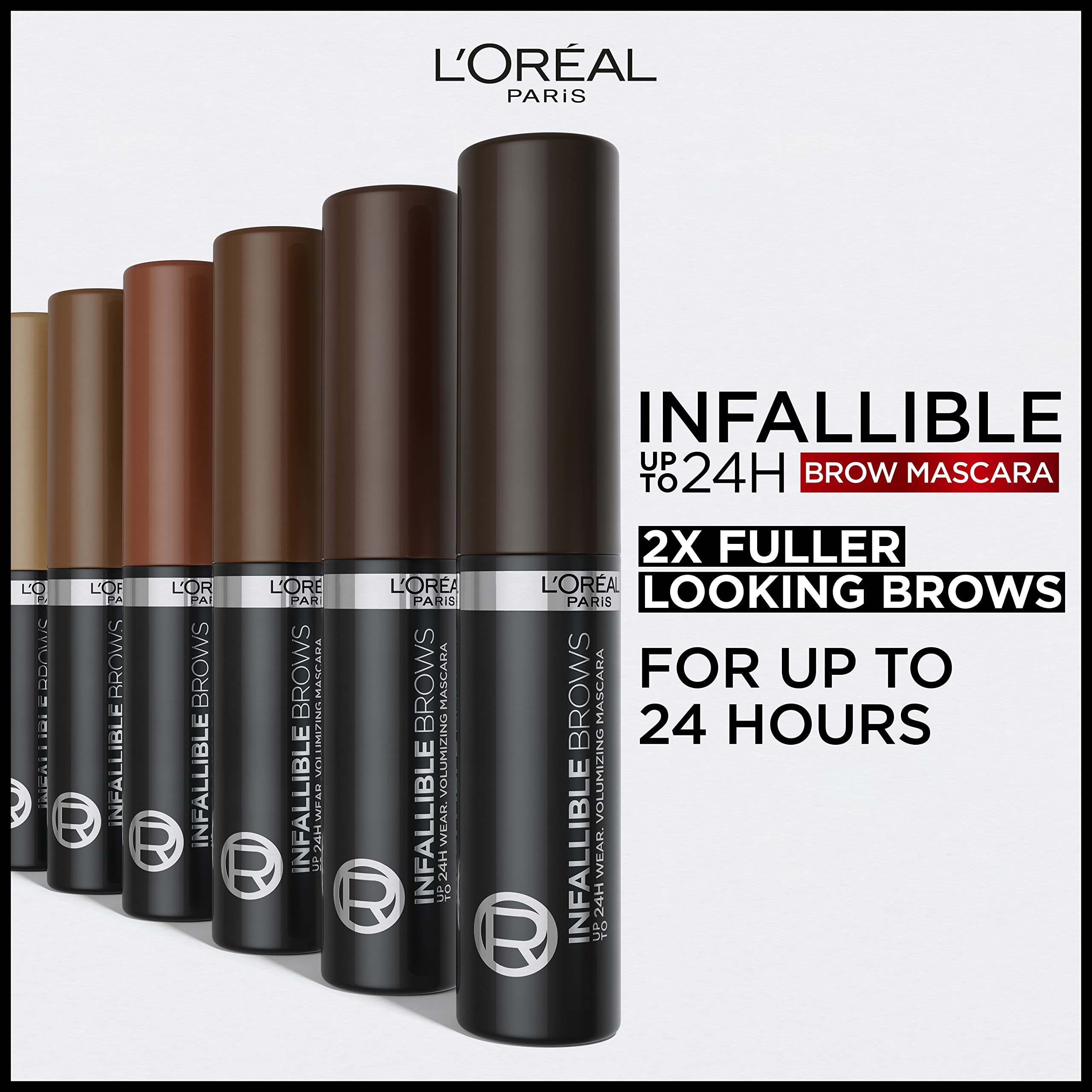 Brushed brows with Infallible brow mascara showing defined shape.