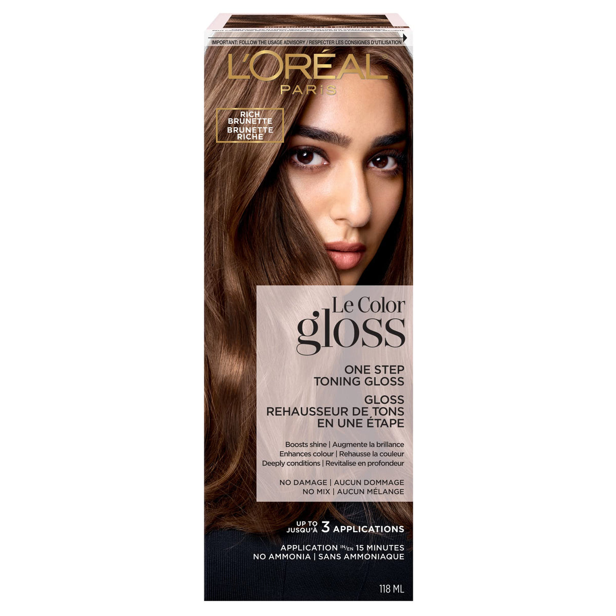 L'Oreal Paris Le Color One Step Toning Hair Gloss rich brunette tube enhances color and shine