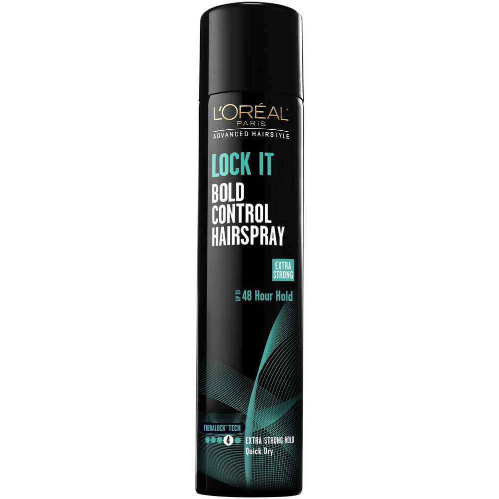 L'Oreal Paris Lock It Bold Control hairspray bottle delivers quick-dry hold for long-lasting style