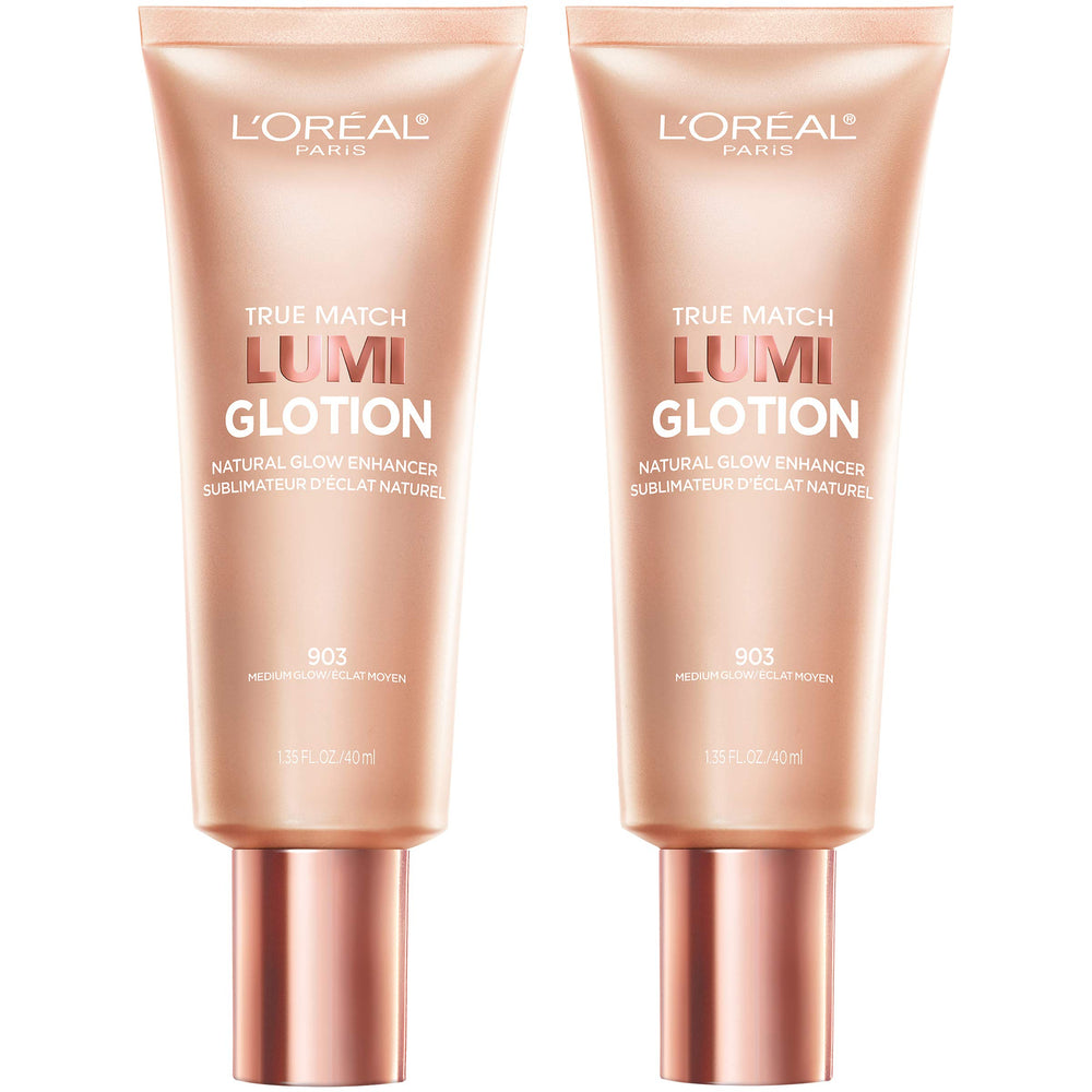 L'Oreal Paris Lumi Glotion bottle application for hydrated natural radiance