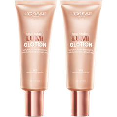 L'Oreal Paris Lumi Glotion bottle application for hydrated natural radiance