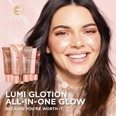 L'Oreal Paris Lumi Glotion textured swatch on skin for luminous tint.