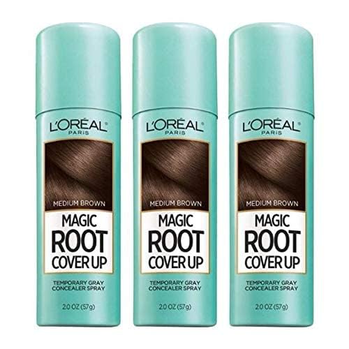 L'Oreal Paris Magic Root Cover Up bottle in action for instant gray coverage