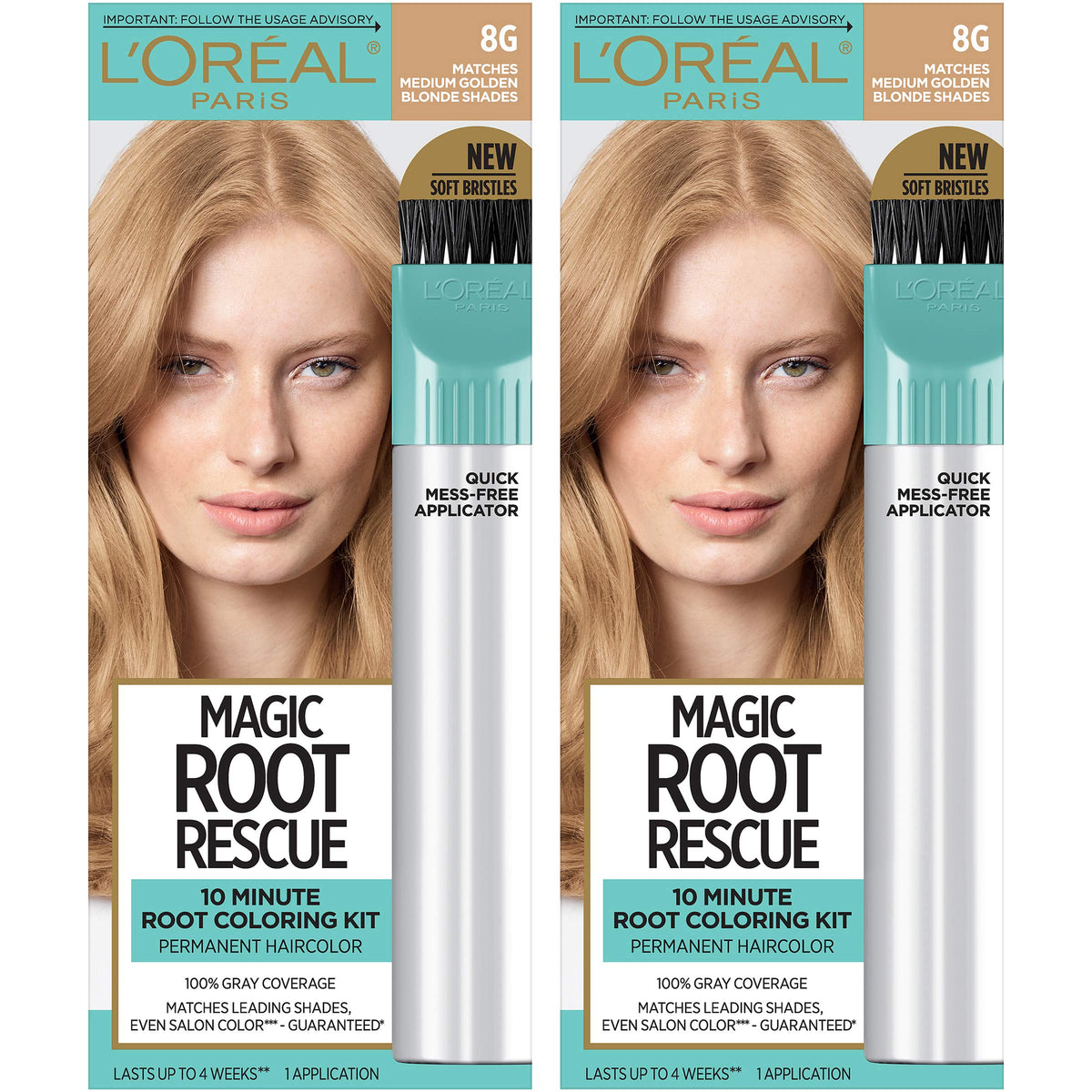 L'Oreal Paris Magic Root Rescue 10 Minute Root Color Kit demonstrates quick root coverage for touch-ups.
