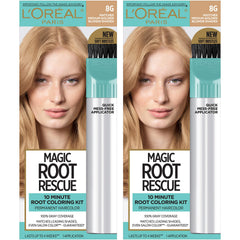 L'Oreal Paris Magic Root Rescue 10 Minute Root Color Kit demonstrates quick root coverage for touch-ups.