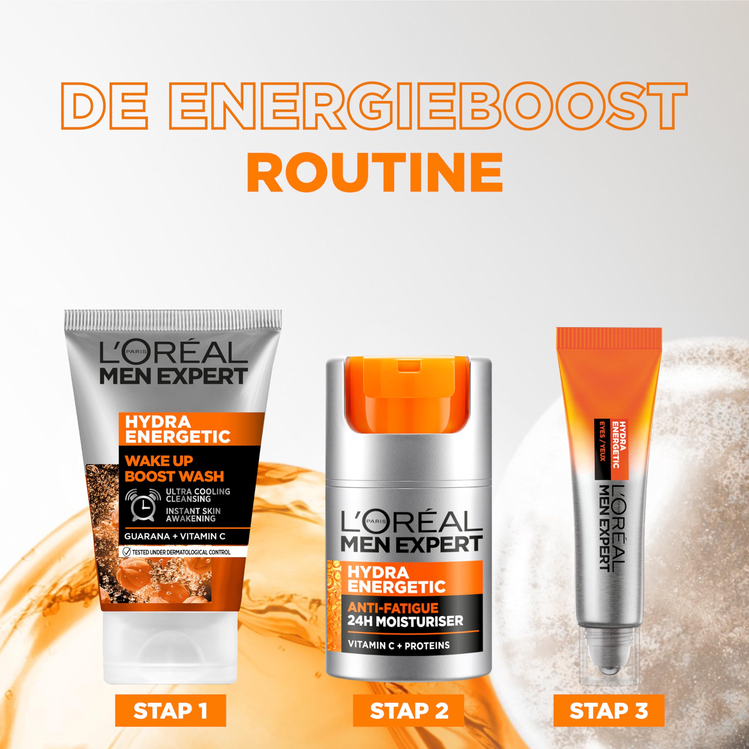 L’Oréal Paris Men Expert Hydra Energetic 24-hour moisture protection on skin.