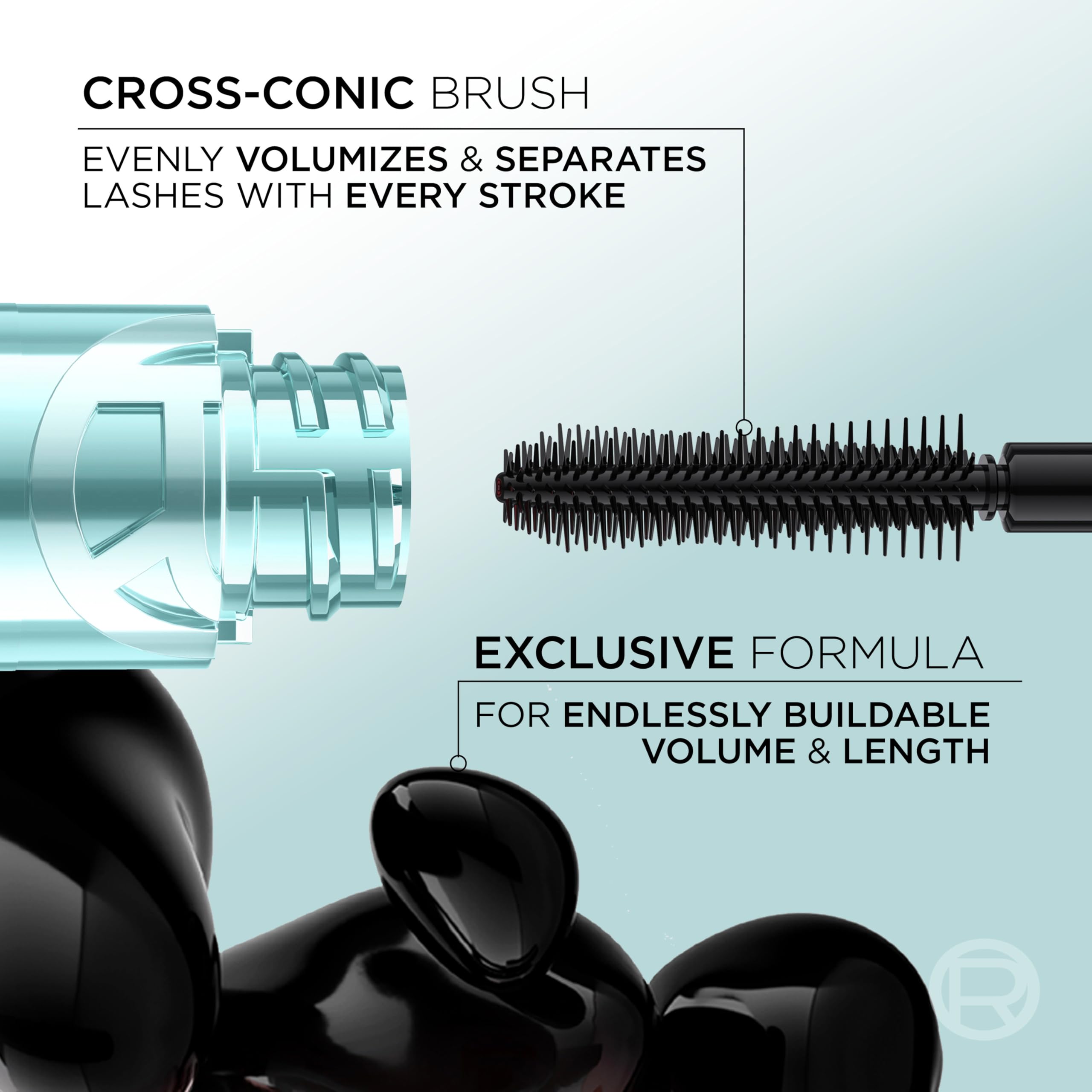 L'Oreal Paris Paradise Big Deal cross-conic brush illustration for precise, clump-free application