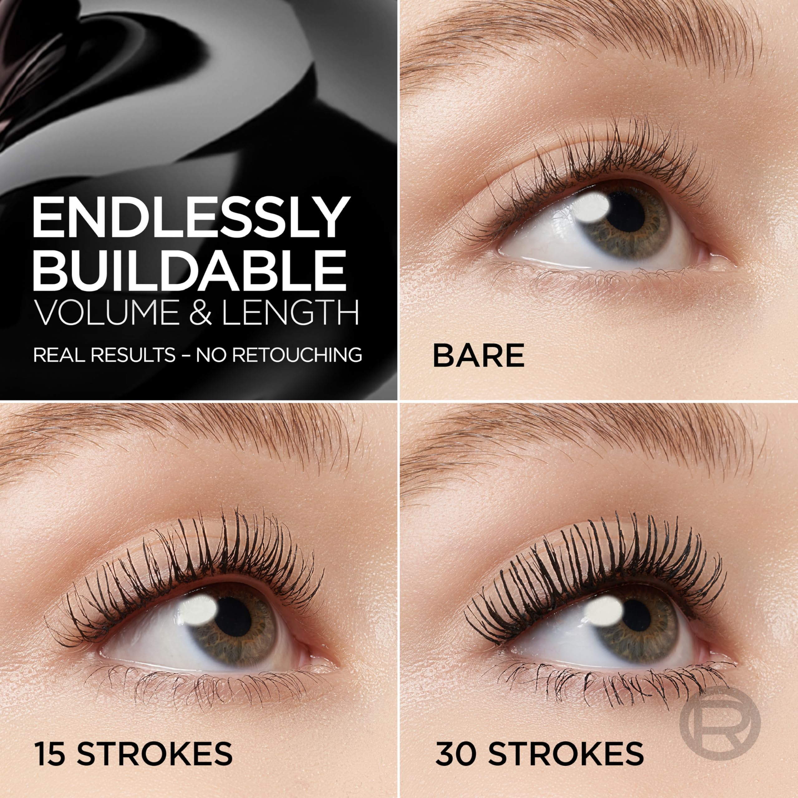L'Oreal Paris Paradise Big Deal lashes before and after display enhanced length and volume