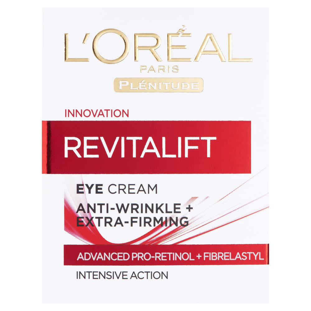L’Oréal Paris Plénitude Revitalift eye cream jar in new packaging for anti-aging eye care.