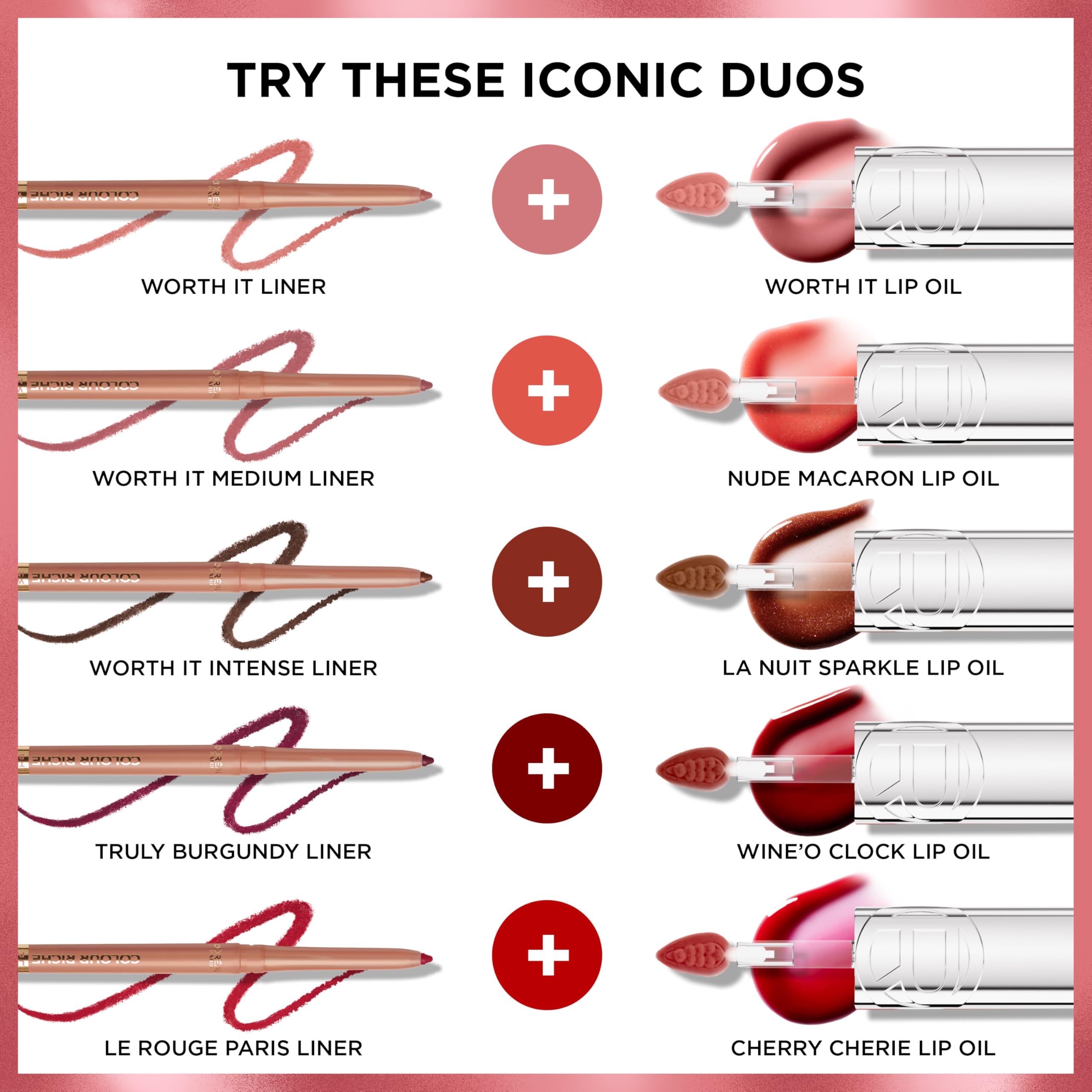 L'Oreal Paris lip oil application steps illustrate the cushioned massaging beads.