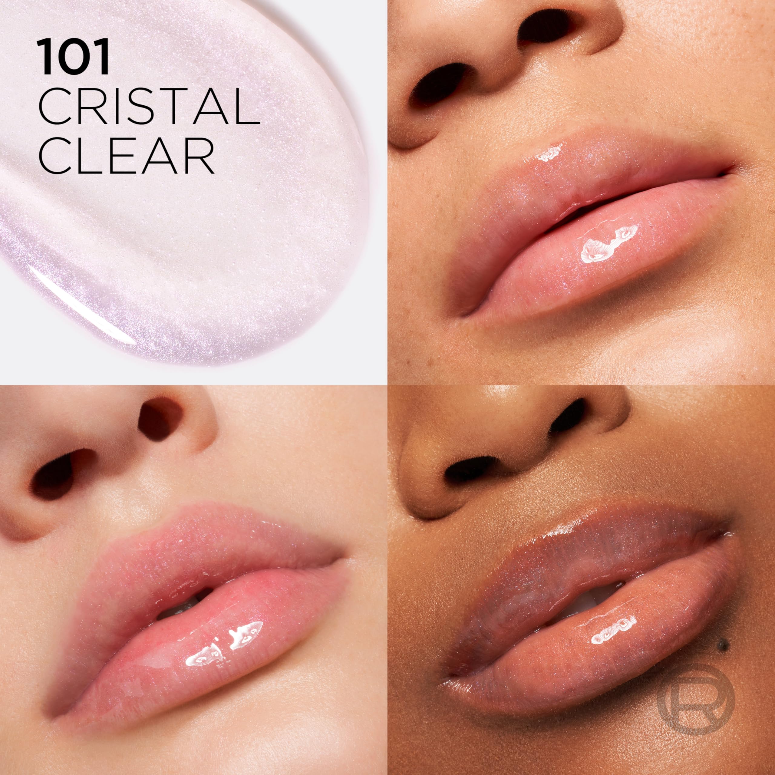 L'Oreal Paris lip oil shade 101 Cristal Clear swatch enhances natural lips with subtle color