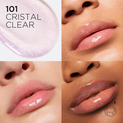 L'Oreal Paris lip oil shade 101 Cristal Clear swatch enhances natural lips with subtle color