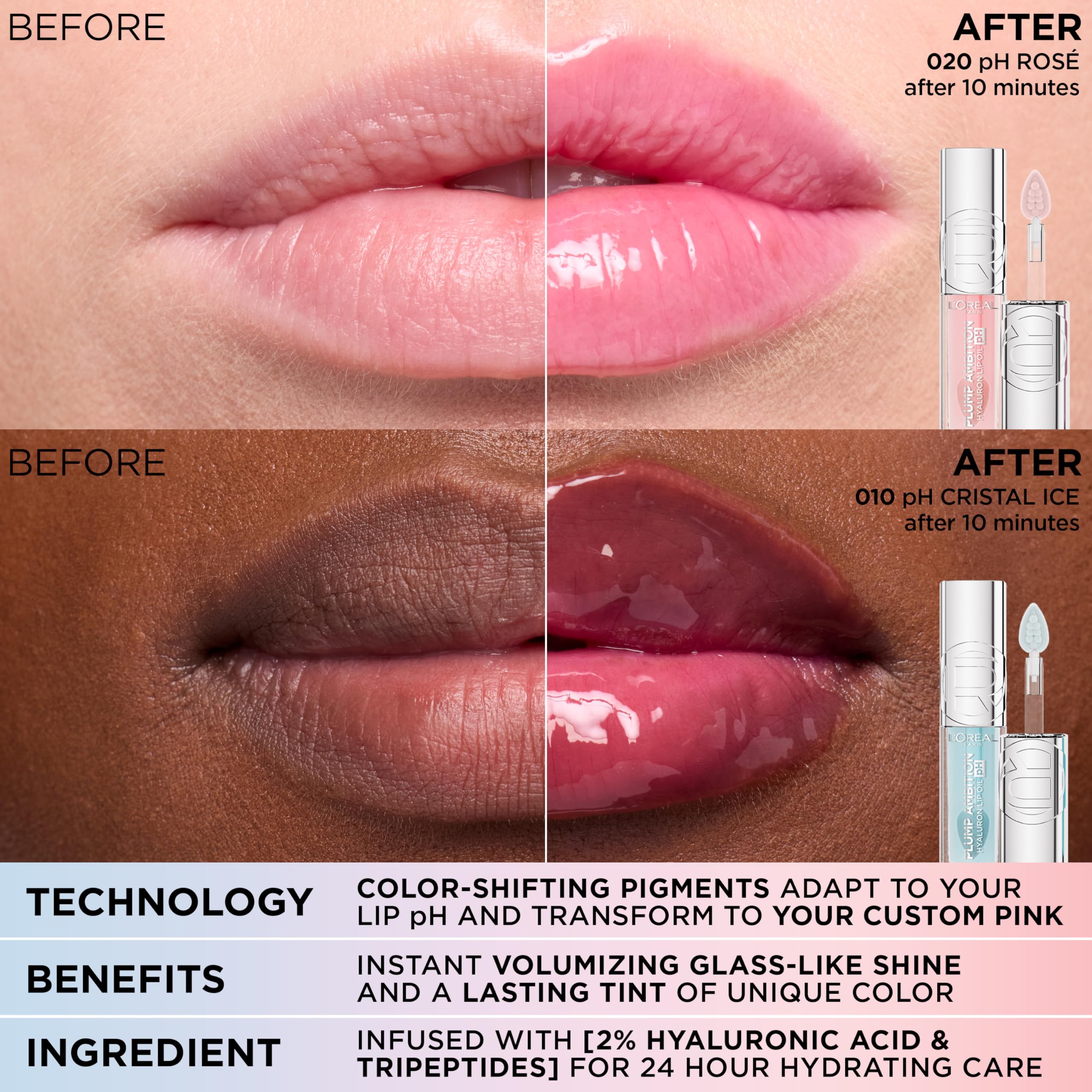 Shade 010 Cristal Ice swatch from L'Oreal Paris Plump Ambition Lip Oil