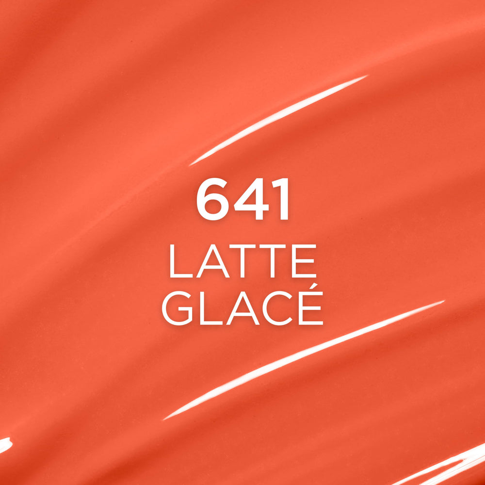 Close-up of Latte Glace 641 lip oil on lips showing instant color and shine.