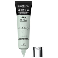L'Oreal Paris Prime Lab Redness Eraser bottle closeup with redness-neutralizing Niacinamide