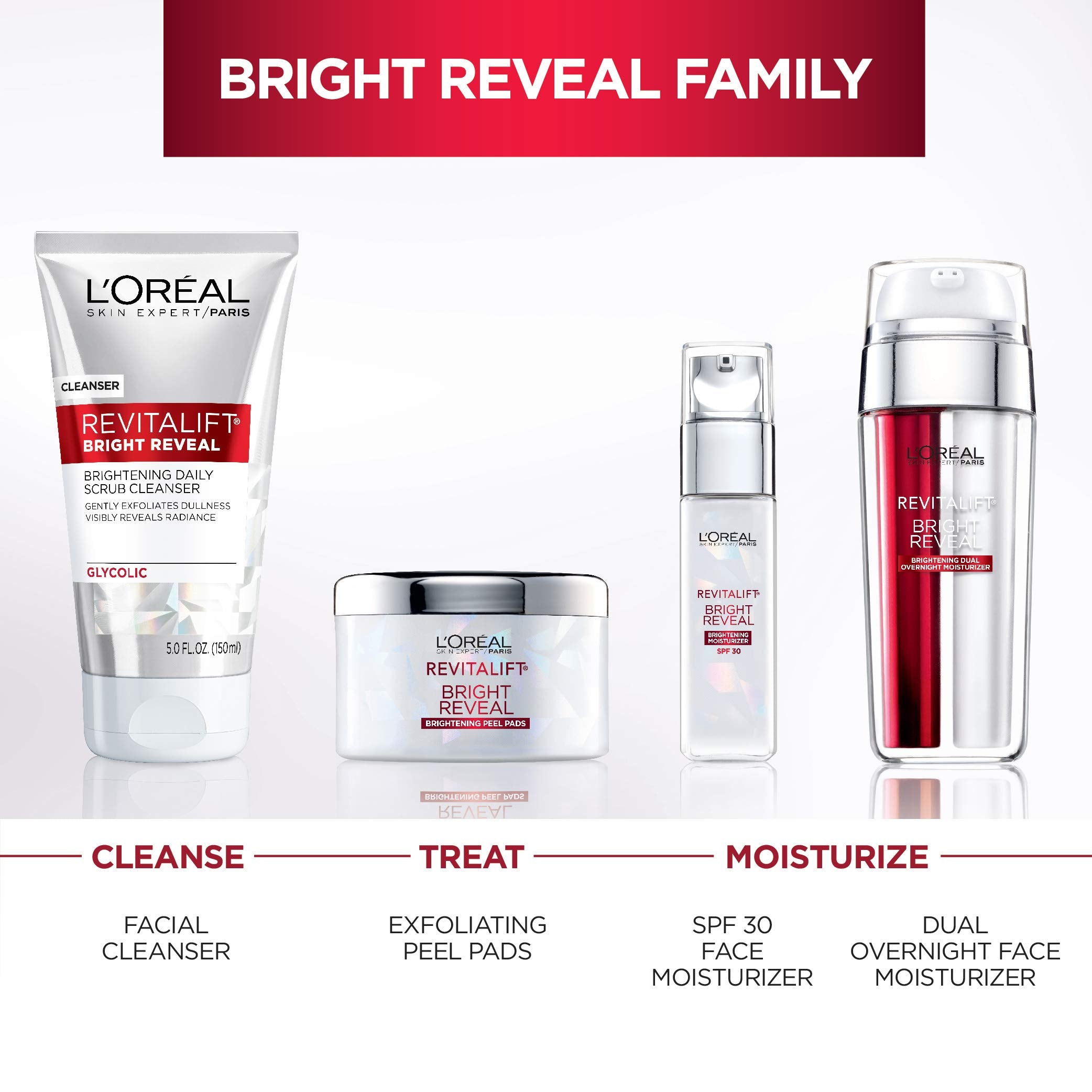 L’Oréal Paris Revitalift Bright Reveal day cream on counter emphasizes subtle glow and protective daytime care