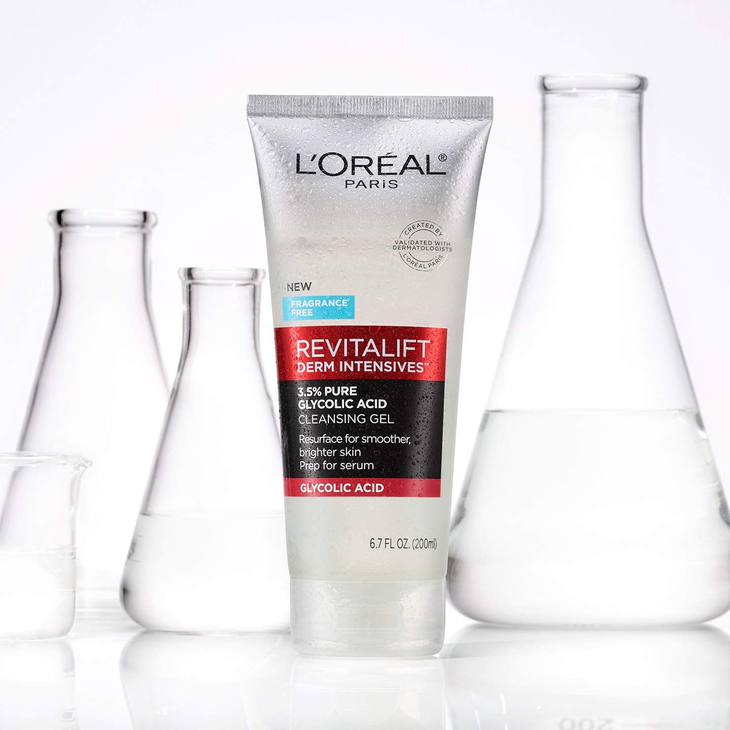 L'Oreal Paris Revitalift cleansing gel texture close-up shows smooth, easy application.