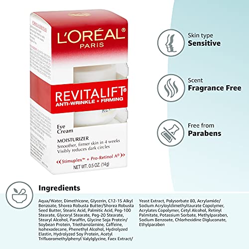 L'Oreal Paris Revitalift eye cream night routine image suggests calming nightly care