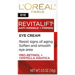 L'Oreal Paris Revitalift eye cream outer packaging fragrance-free dermatologist-tested for sensitive eyes