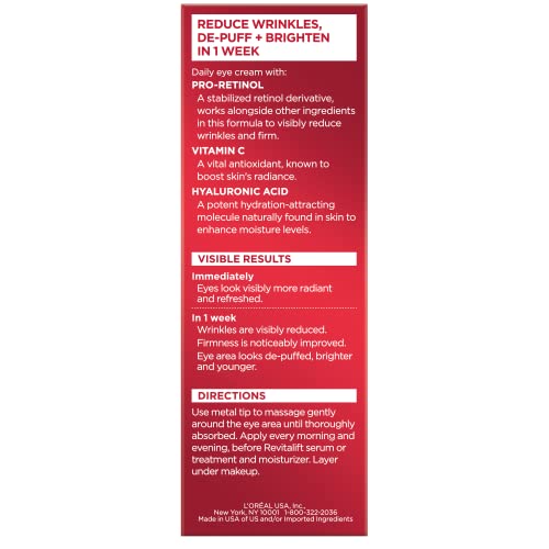 L'Oreal Paris Revitalift eye cream texture closeup showing smooth, quick absorption.