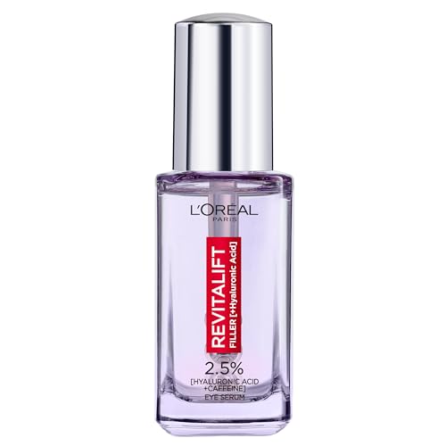L'Oreal Paris Revitalift Filler Eye Serum tube on travel-friendly design