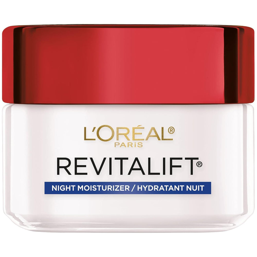L'Oreal Paris RevitaLift night cream swatch on skin demonstrating quick absorption.