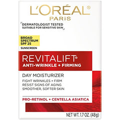L'Oreal Paris Revitalift Pro-Retinol cream detail shows wrinkle-fighting formula.