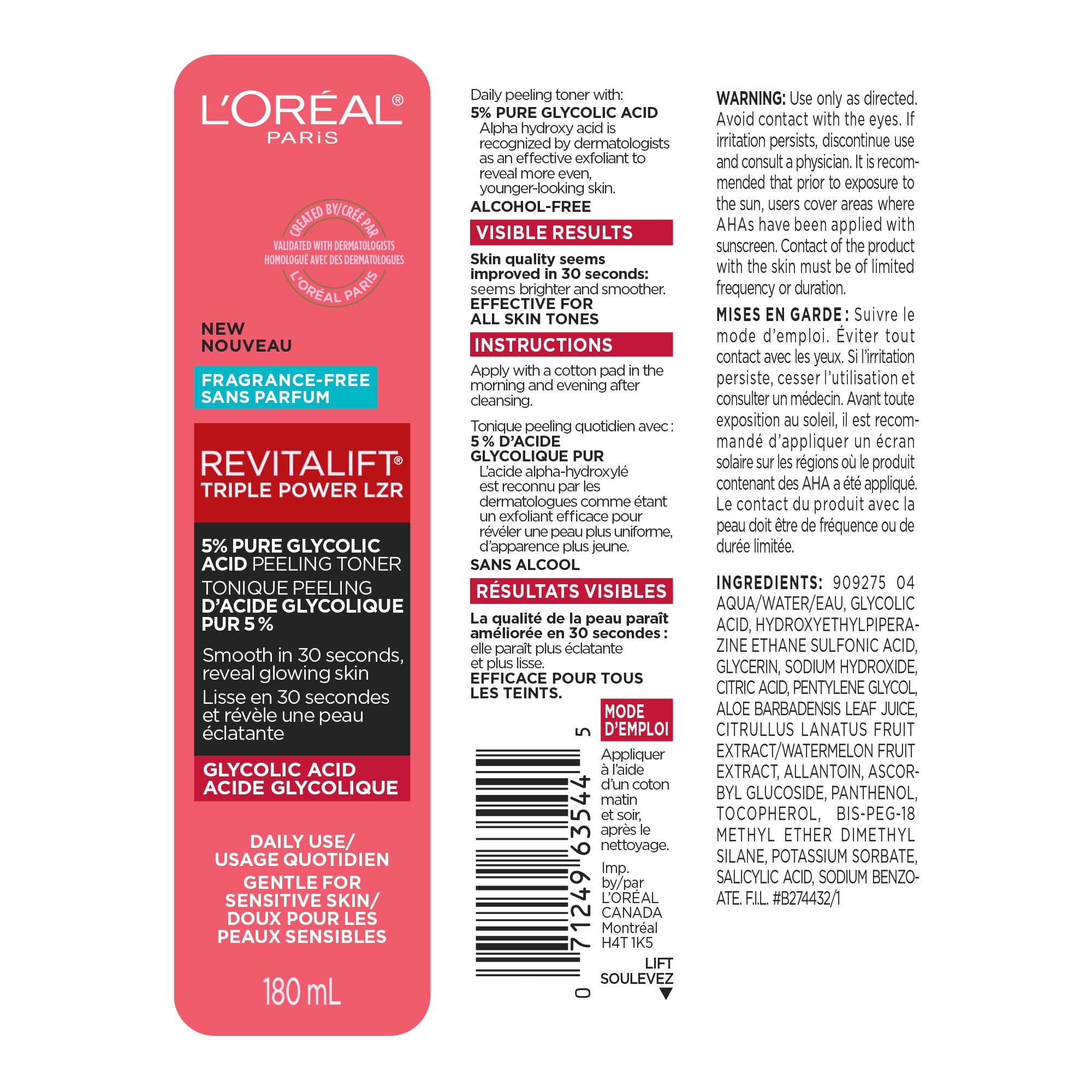 L'Oreal Paris Revitalift toner bottle on a vanity for a daily exfoliation routine