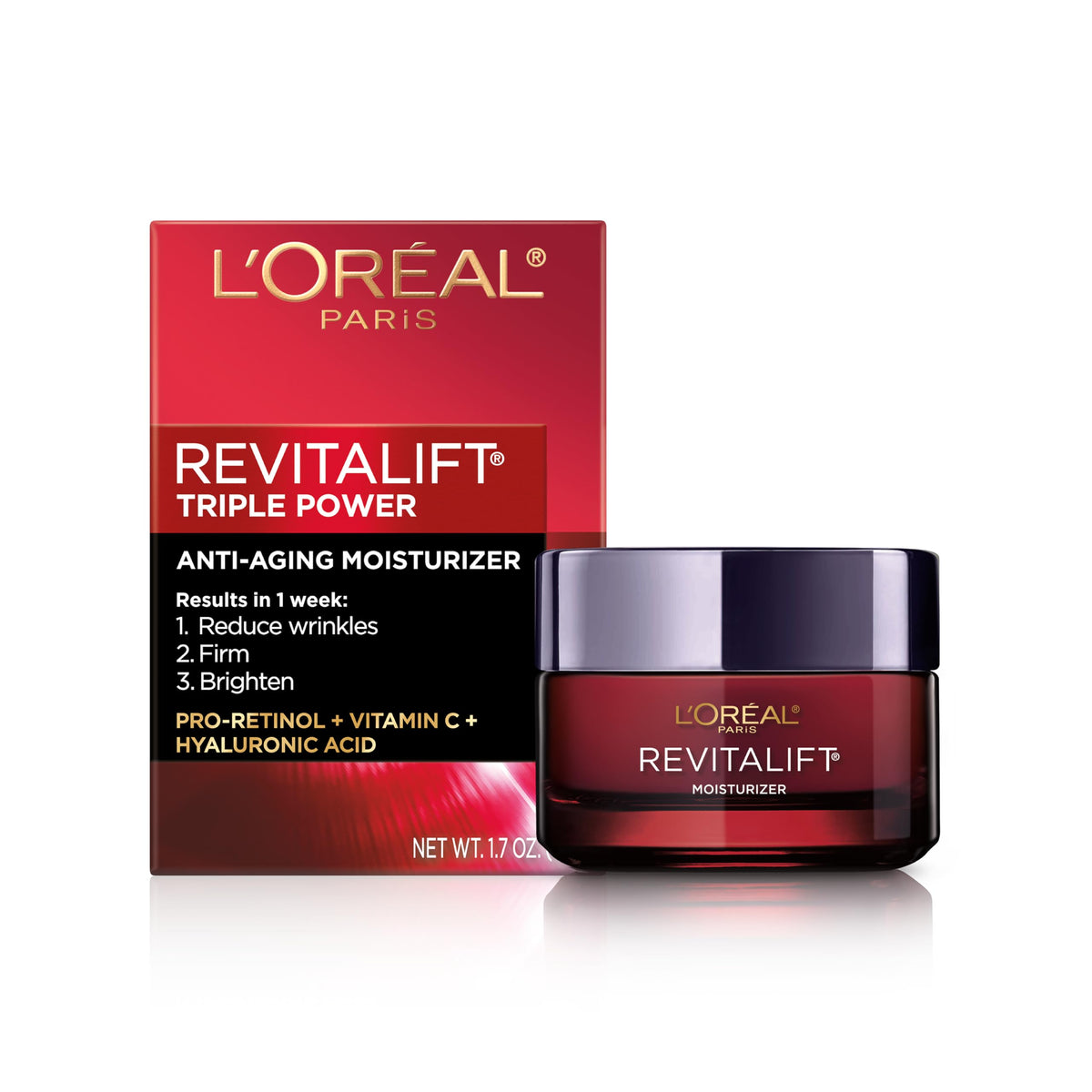L'Oreal Paris Revitalift Triple Power bottle signaling firming potential for daily use.