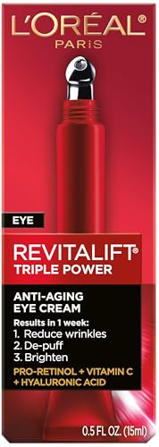 L'Oreal Paris Revitalift eye cream with metal tip applicator for precise application.