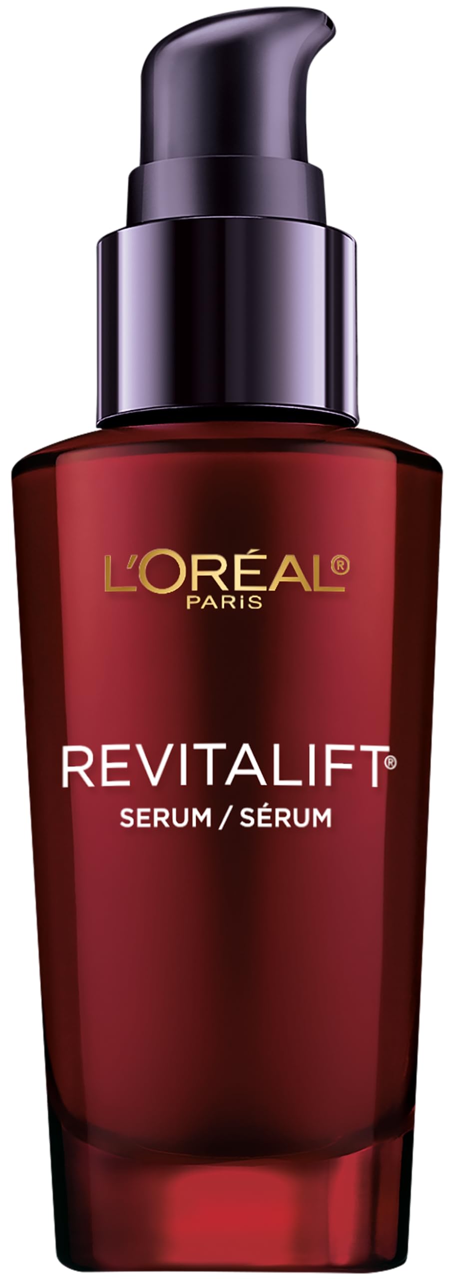 L'Oreal Paris Revitalift triple-power serum bottle close-up highlighting hydrating formula for radiant skin