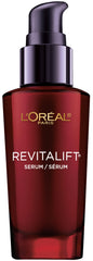 L'Oreal Paris Revitalift triple-power serum bottle close-up highlighting hydrating formula for radiant skin