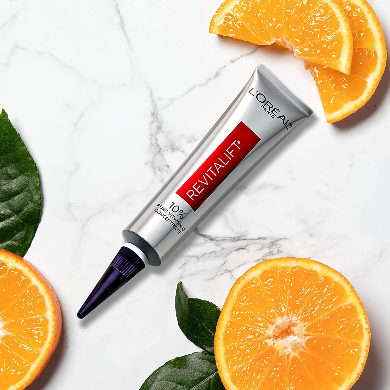 L'Oreal Paris Revitalift Vitamin C serum absorption demonstrates quick settling into skin.