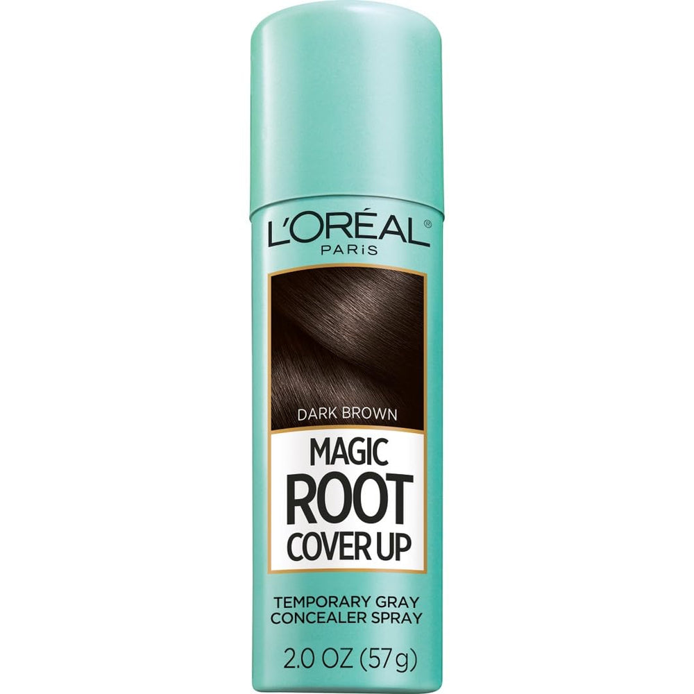 L'Oreal Paris Root Cover Up bottle in dark brown delivering quick, natural-looking gray coverage.