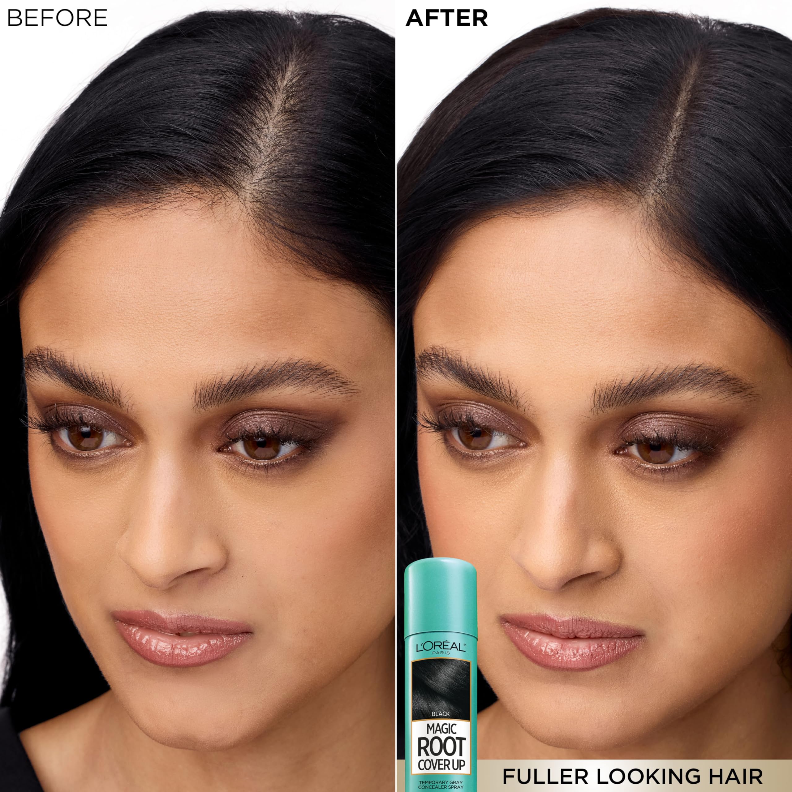 L'Oreal Paris Root Cover Up gray coverage with a natural finish.