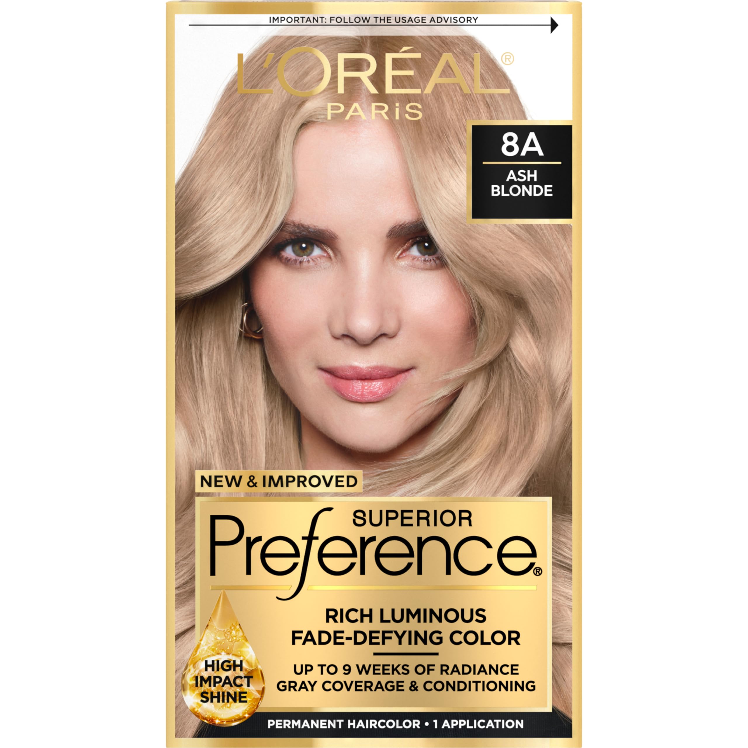 L'Oreal Paris Superior Preference ash blonde 8A color application with no-drip gel