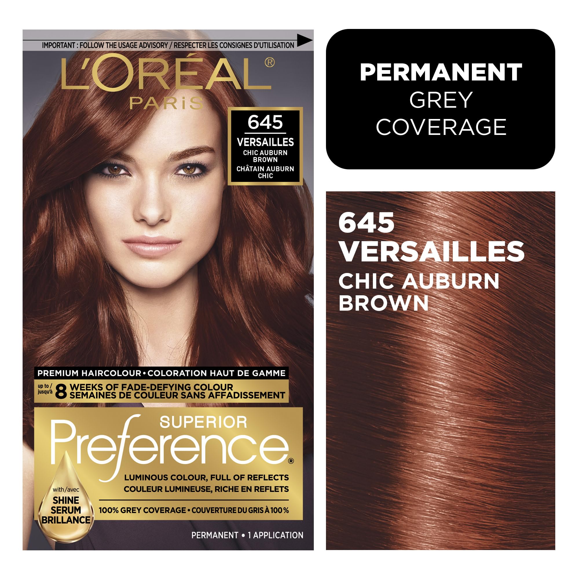 L'Oreal Paris Superior Preference chic auburn brown 6AB bottle pour with fade-defying color.