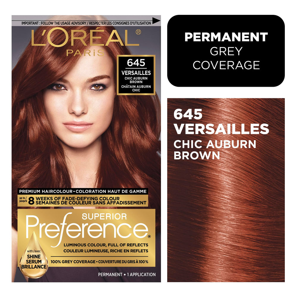 L'Oreal Paris Superior Preference chic auburn brown 6AB bottle pour with fade-defying color.